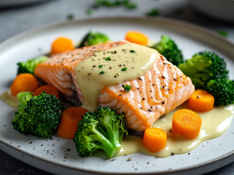 Gedämpfter Lachs mit Gemüse